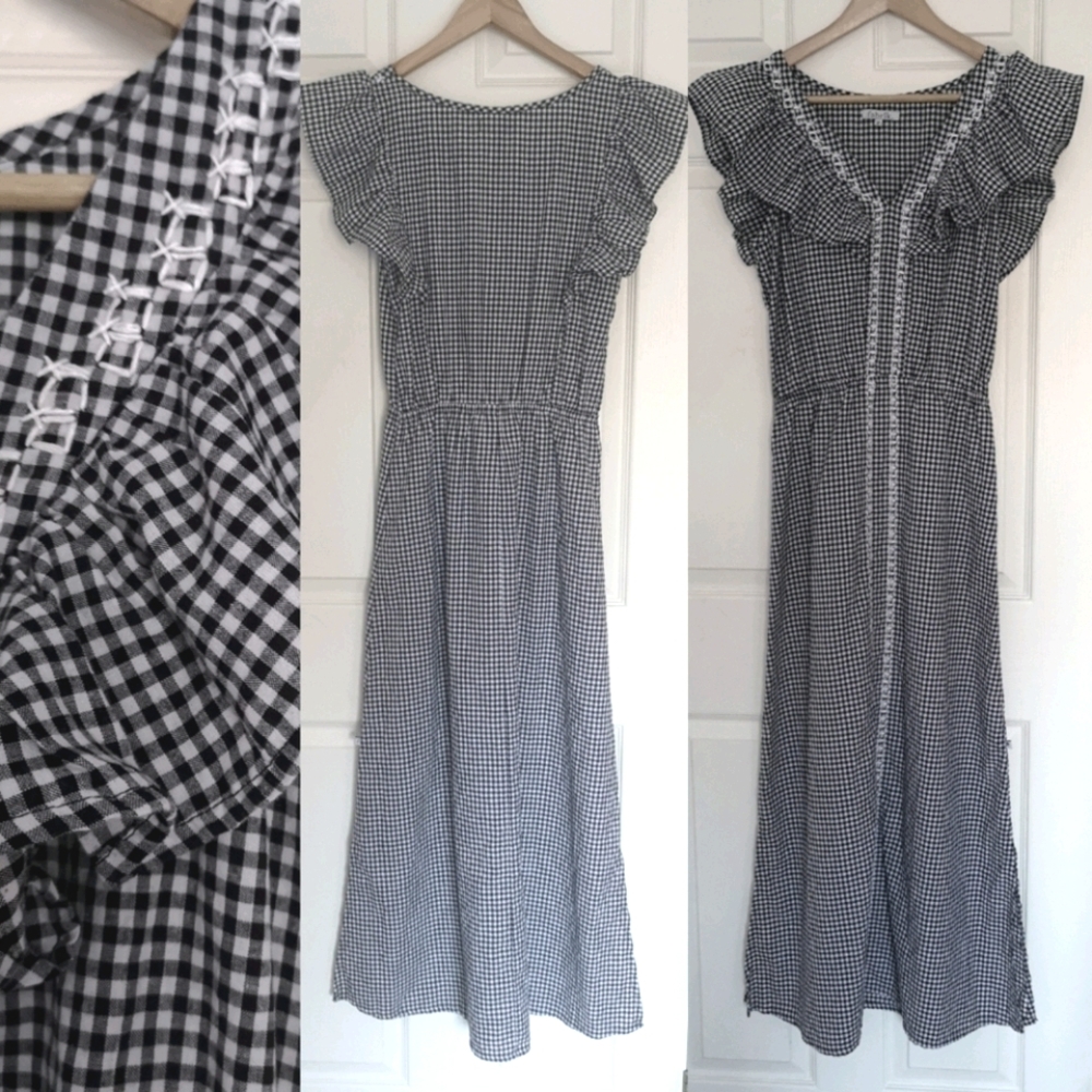 Fabrik Gingham Maxi Dress with Ruffles